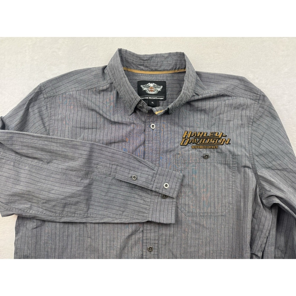 Harley Davidson Motorcycles Men's Size XL Grey Striped L/S Shirt Biker
